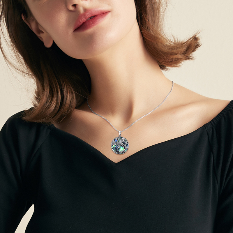 Collana in argento sterling con ciondolo circolare a forma di drago e nodo celtico di conchiglia Abalone-2