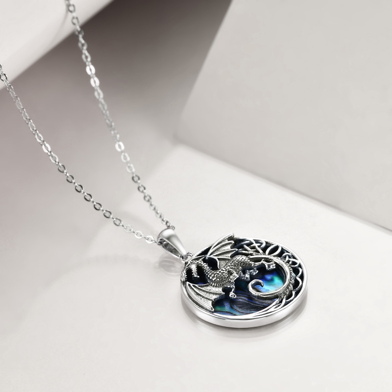 Collana in argento sterling con ciondolo circolare a forma di drago e nodo celtico di conchiglia Abalone-5