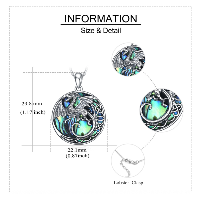 Collana in argento sterling con ciondolo circolare a forma di drago e nodo celtico di conchiglia Abalone-6