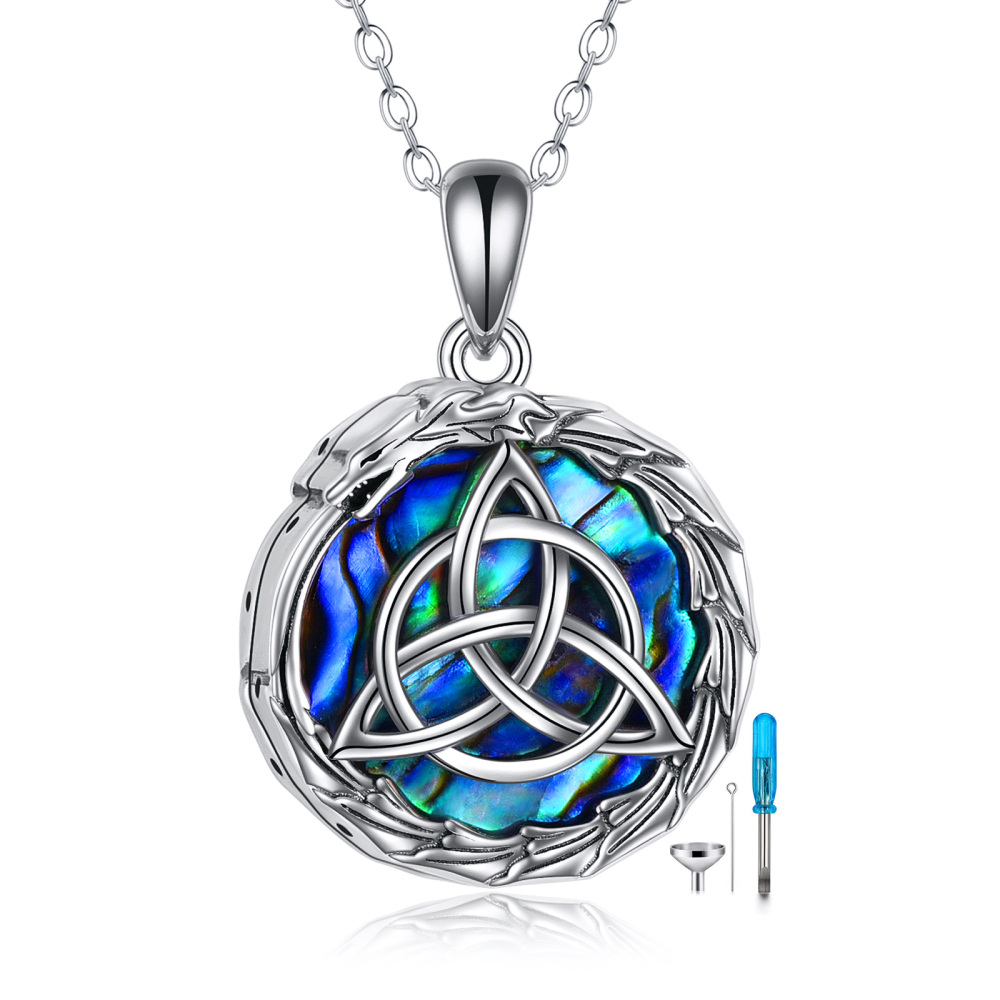 Collar de plata de ley con urna de dragón y runa vikinga para cenizas para hombre-1