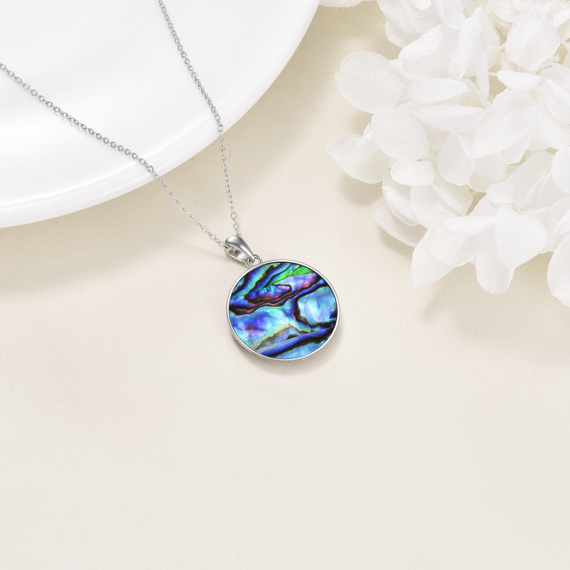 Colar com pingente de árvore da vida em forma circular de abalone, marisco, girafa e prata esterlina-4