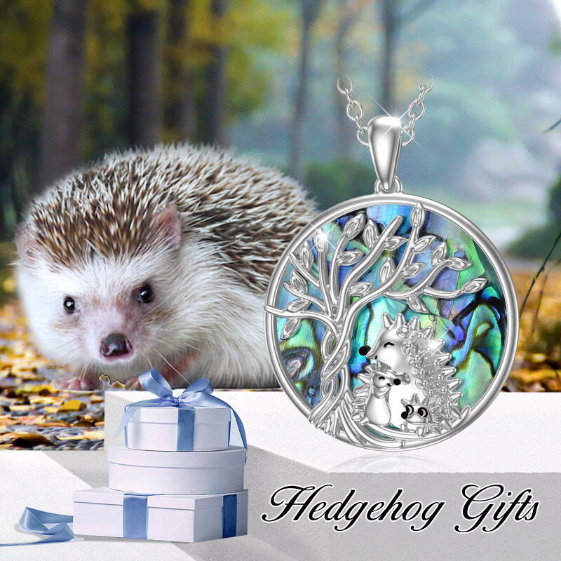 Collar con colgante de árbol de la vida en forma de erizo y concha de abulón en forma circular de plata de ley-4