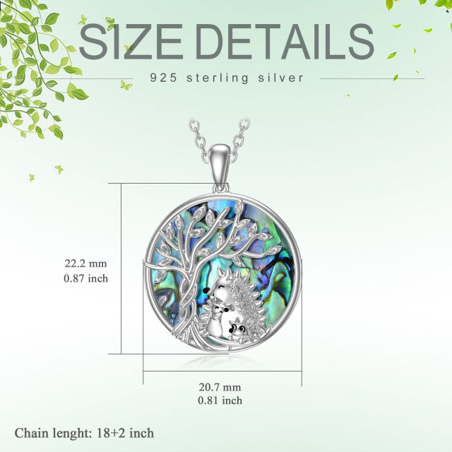 Sterling Silver Circular Shaped Abalone Shellfish Hedgehog & Tree Of Life Pendant Necklace-6