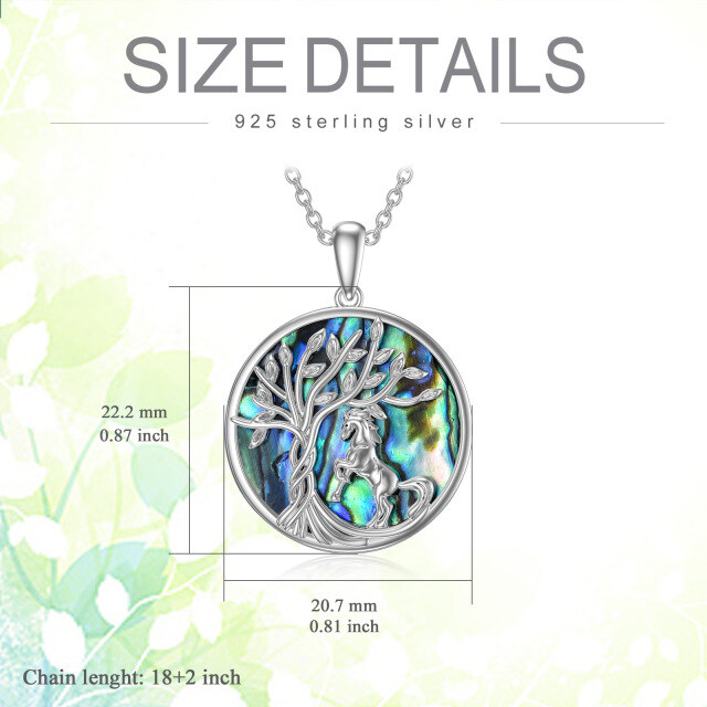 Sterling Silver Circular Shaped Abalone Shellfish Horse & Tree Of Life Pendant Necklace-4