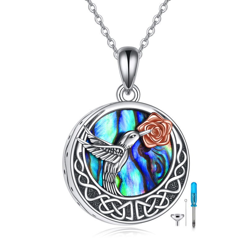 Sterling Silver Circular Shaped Abalone Shellfish Hummingbird & Celtic Knot Urn Necklace for Ashes-11