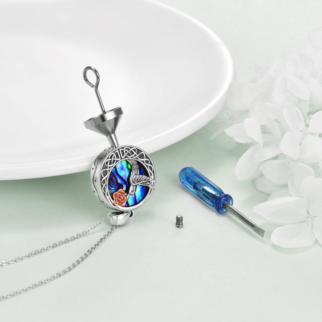 Sterling zilveren ronde vorm Abalone schelpdieren kolibrie & keltische knoop Urn ketting voor as-3