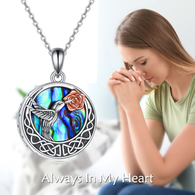 Collana circolare d'argento a forma di conchiglia Abalone, colibrì e nodo celtico per le ceneri-6