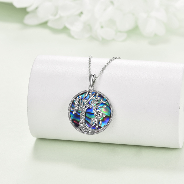 Collana con ciondolo in argento sterling a forma di cerchio con crostacei Abalone e scimmi-3