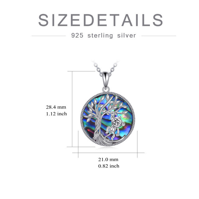 Sterling Silver Circular Shaped Abalone Shellfish Monkey & Tree Of Life Pendant Necklace-5