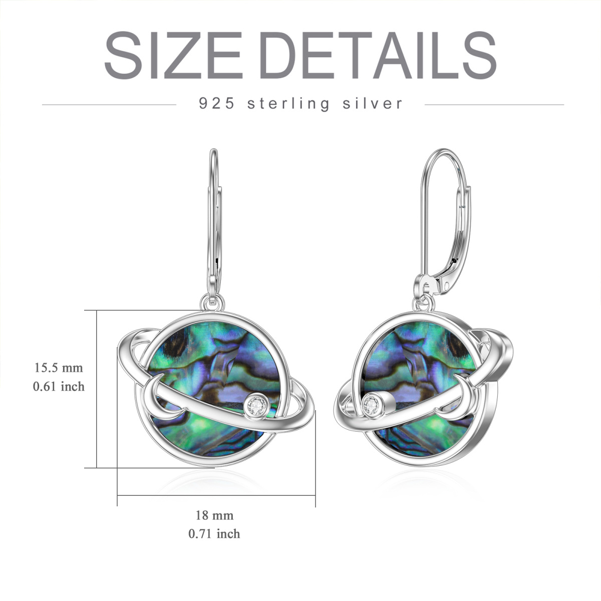 Sterling Silver Circular Abalone Shellfish Moon With Planet Drop Earrings For Women-6