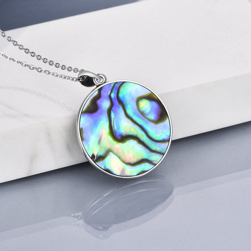 Sterling Silver Circular Shaped Abalone Shellfish Moon & Star Pendant Necklace-4