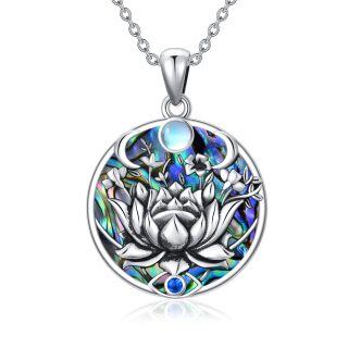 Sterling Silver Oxidized Moonstone Lotus & Evil Eye Pendant Necklace With Abalone Shell-5