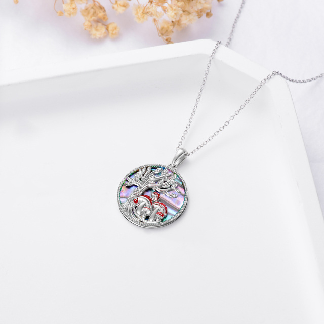 Sterling Silver Circular Shaped Abalone Shellfish Mushroom & Tree Of Life Pendant Necklace-4