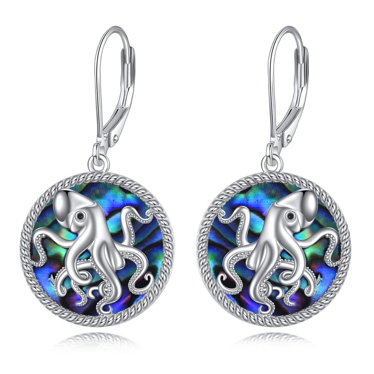 Orecchini pendenti rotondi in argento sterling con polpo di crostacei abalone a forma circolare-1