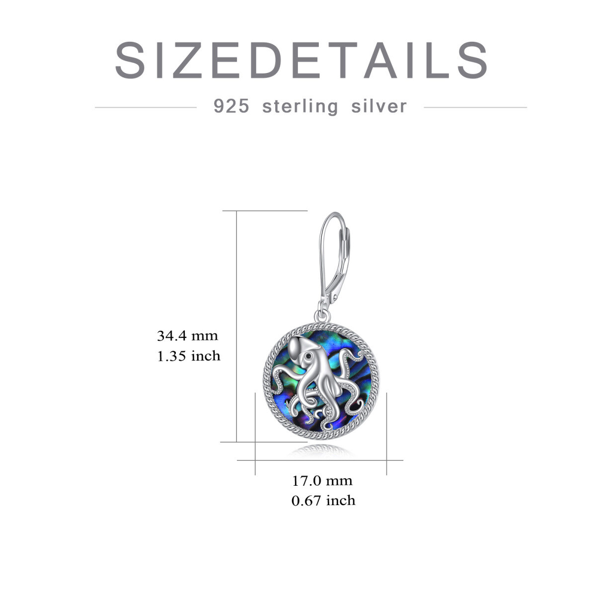 Orecchini pendenti rotondi in argento sterling con polpo di crostacei abalone a forma circolare-4