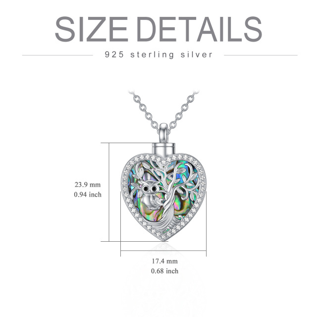 Sterling zilveren ronde vorm Abalone schelpdieren uil & hart Urn ketting voor as met gegraveerd woord-5