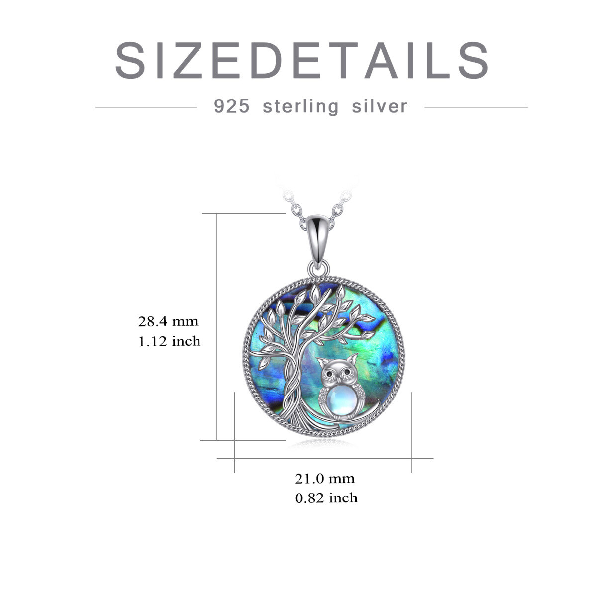 Sterling Silber kreisförmig Abalone Muscheln Eule & Baum des Lebens Anhänger Halskette-5