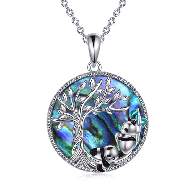 Sterling zilveren cirkelvormige Abalone Shellfish Panda & Tree Of Life Hanger ketting-1