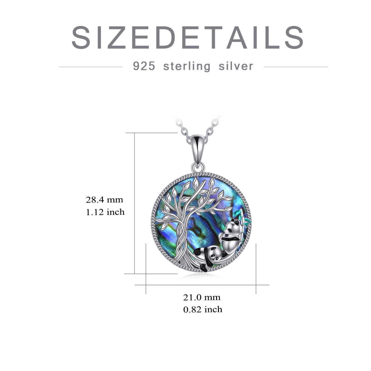 Sterling Silber kreisförmige Abalone Muschel Panda Baum des Lebens Anhänger Halskette-5