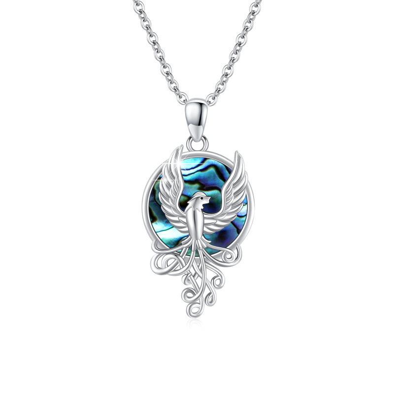 Sterling Silver Circular Shaped Abalone Shellfish Phoenix Pendant Necklace-8
