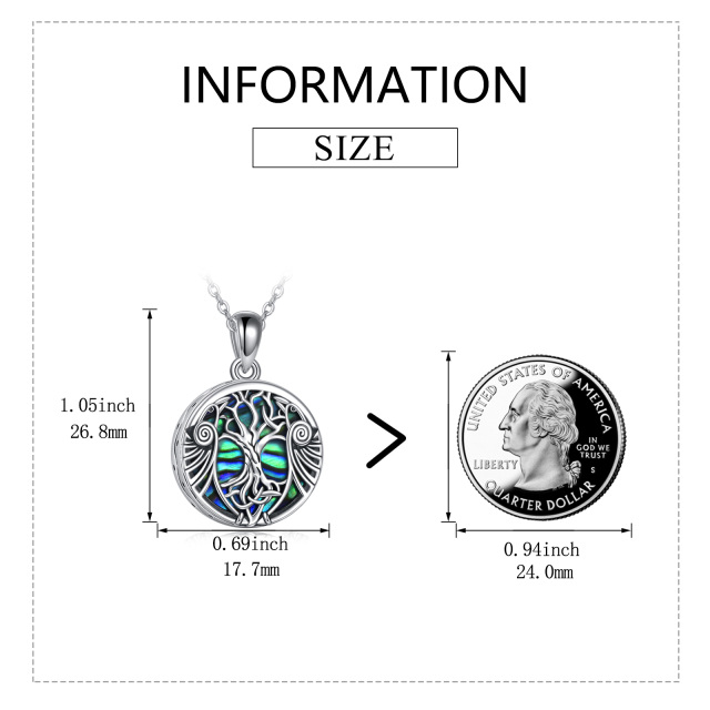 Sterling Silver Circular Shaped Abalone Shellfish Raven & Tree Of Life Urn Necklace for Ashes with Engraved Word-5