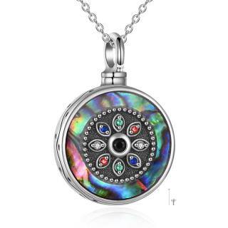 Sterling Silver Circular Shaped Abalone Shellfish Round Urn Necklace for Ashes with Engraved Word-4