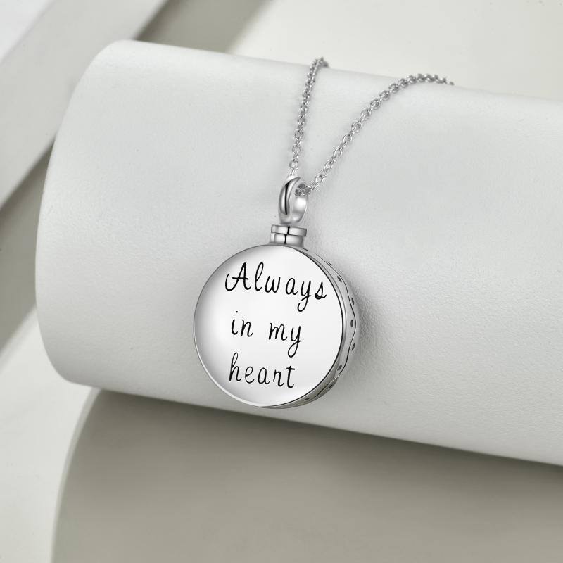 Sterling Silver Circular Shaped Abalone Shellfish Round Urn Necklace for Ashes with Engraved Word-4