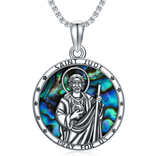 Collana con ciondolo di San Giuda in argento sterling a forma di cerchio con conchiglia Abalone e parola incisa