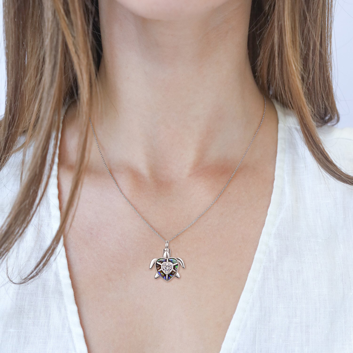 Collana in argento sterling a forma di cerchio con urna di tartaruga marina e molluschi Abalone per le ceneri-2