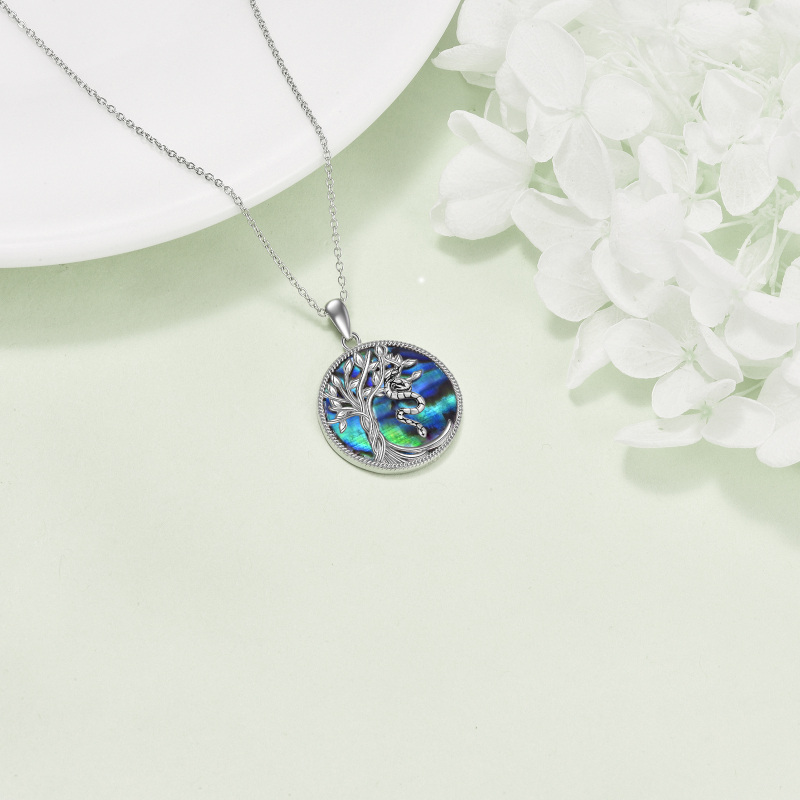 Collar con colgante de árbol de la vida en forma de serpiente y abulón con forma circular en plata de ley-4