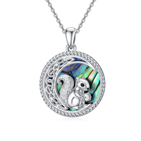 Sterling Silver Circular Shaped Abalone Shellfish Squirrel & Celtic Knot & Moon Pendant Necklace