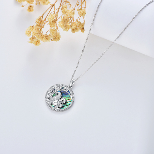 Sterling Silver Circular Shaped Abalone Shellfish Squirrel & Celtic Knot & Moon Pendant Necklace-4