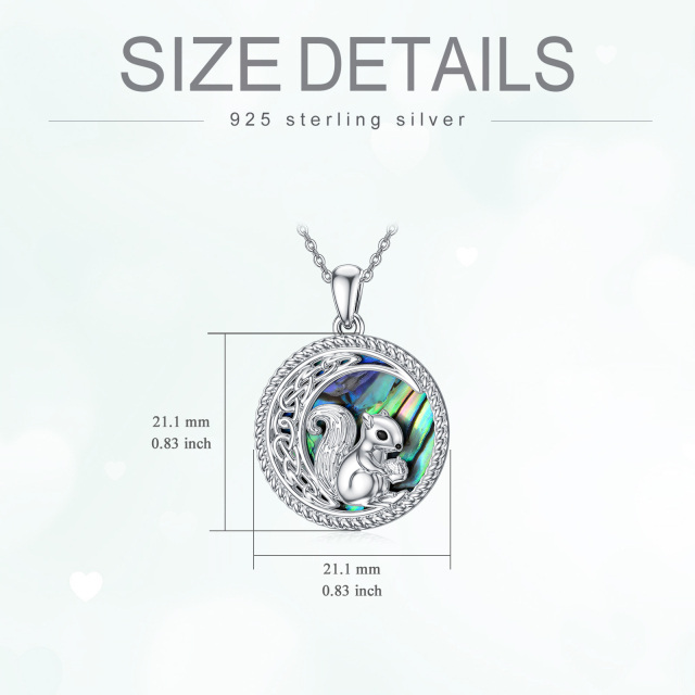 Sterling Silver Circular Shaped Abalone Shellfish Squirrel & Celtic Knot & Moon Pendant Necklace-5