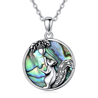 Sterling Silver Circular Shaped Abalone Shellfish Squirrel Pendant Necklace-3