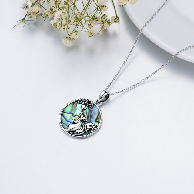 Sterling Silver Circular Shaped Abalone Shellfish Squirrel Pendant Necklace-3