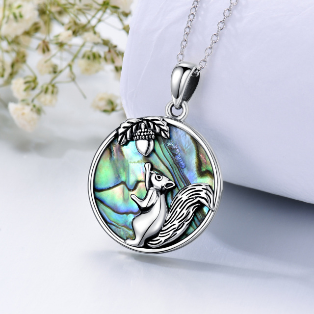 Sterling Silver Circular Shaped Abalone Shellfish Squirrel Pendant Necklace-4