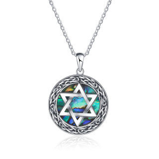 Sterling Silver Circular Shaped Abalone Shellfish Star Of David Pendant Necklace-32