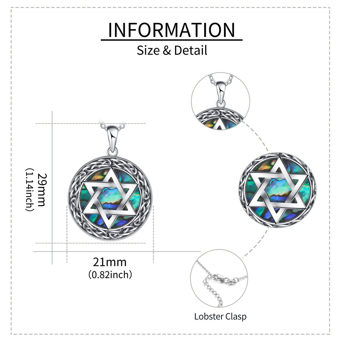 Sterling Silver Circular Shaped Abalone Shellfish Star Of David Pendant Necklace-5