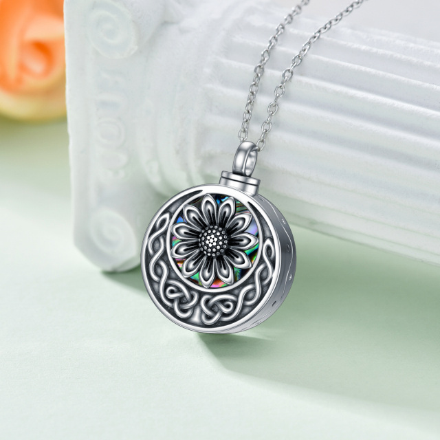 Sterling Silver Circular Shaped Abalone Shellfish Sunflower Urn Necklace for Ashes-3