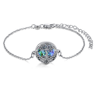 Sterling Silver Circular Shaped Abalone Shellfish Tree Of Life & Celtic Knot Charm Bracelet-23