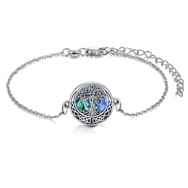 Sterling Silver Circular Shaped Abalone Shellfish Tree Of Life & Celtic Knot Pendant Bracelet