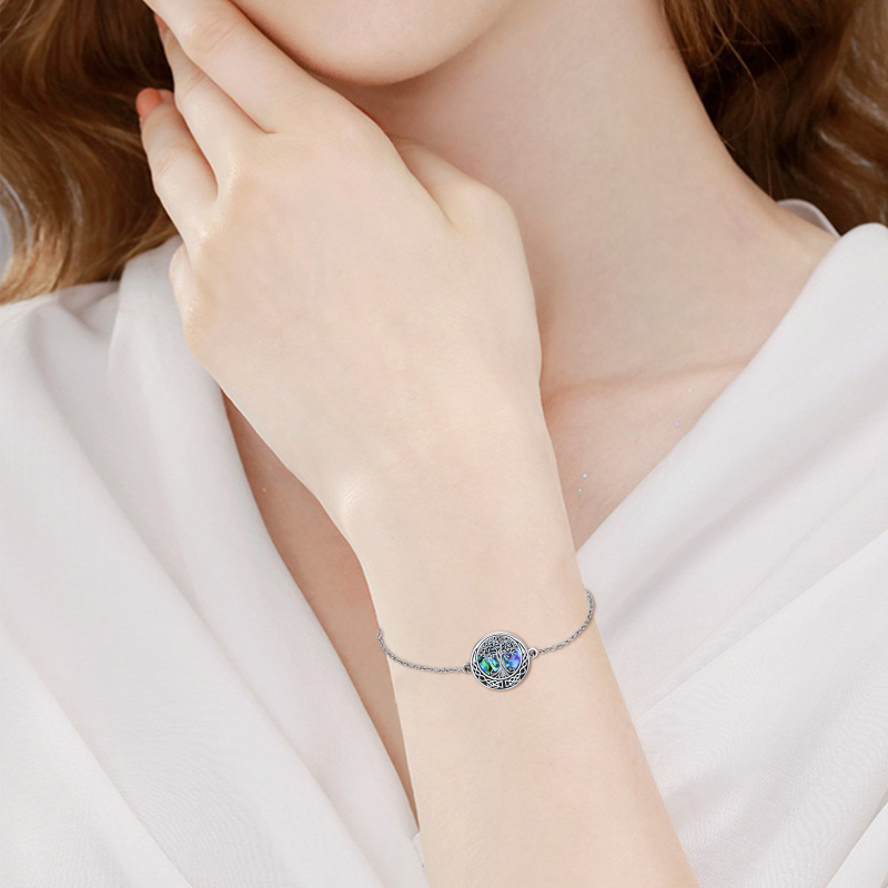 Sterling Silver Circular Shaped Abalone Shellfish Tree Of Life & Celtic Knot Charm Bracelet-2