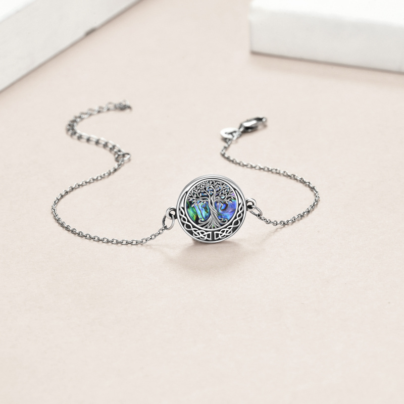 Sterling Silver Circular Shaped Abalone Shellfish Tree Of Life & Celtic Knot Charm Bracelet-3