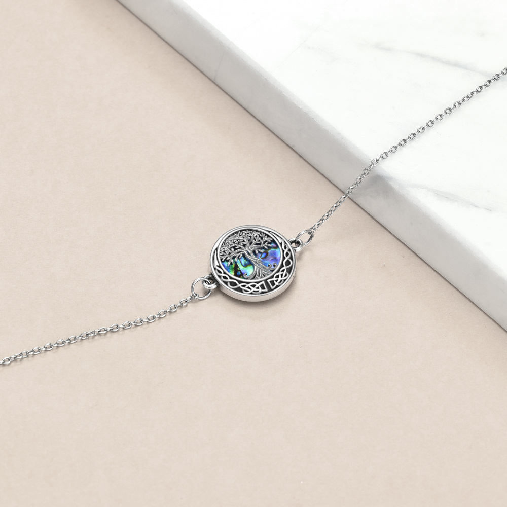 Bracelet en argent sterling avec pendentif en forme de cercle en forme d'abalone, arbre de-4