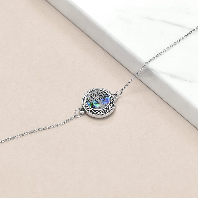 Sterling Silver Circular Shaped Abalone Shellfish Tree Of Life & Celtic Knot Charm Bracelet-4