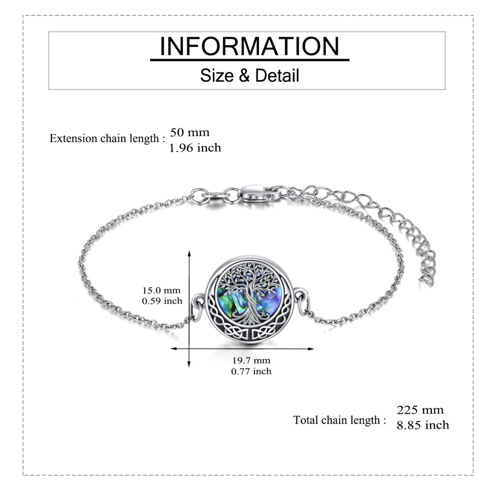 Bracelet en argent sterling avec pendentif en forme de cercle en forme d'abalone, arbre de-5