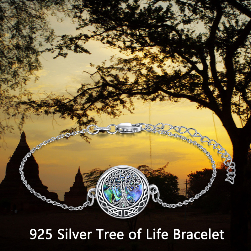 Sterling Silver Circular Shaped Abalone Shellfish Tree Of Life & Celtic Knot Charm Bracelet-6