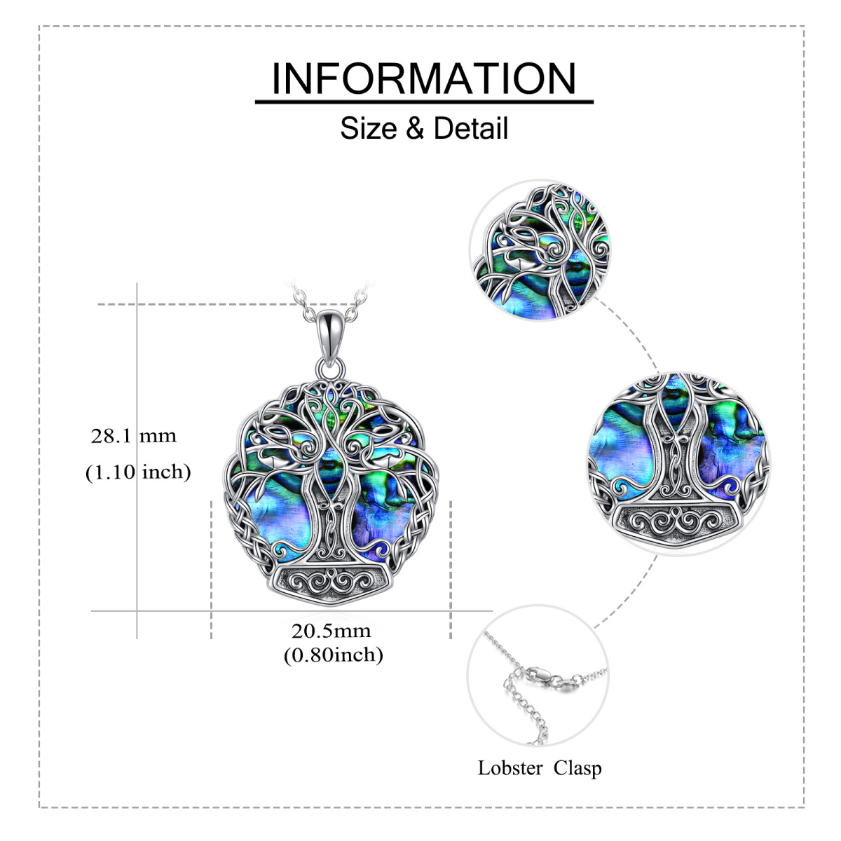 Sterling Silver Circular Shaped Abalone Shellfish Tree Of Life & Celtic Knot Pendant Necklace-5