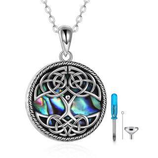 Sterling Silver Circular Shaped Abalone Shellfish Tree Of Life & Celtic Knot Urn Necklace for Ashes-45