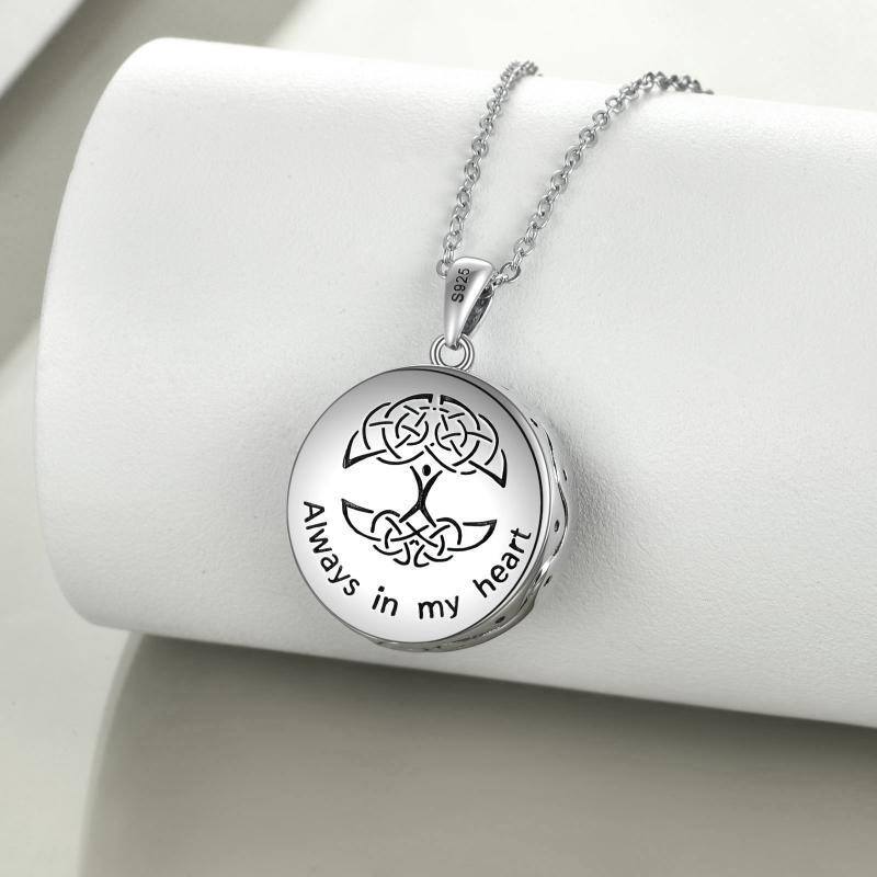 Sterling zilveren ronde vorm Abalone schelpdieren Tree of Life & Keltische knoop Urn ketting voor as-4